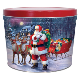 Santa with Reindeer 2 Gallon Popcorn Tin