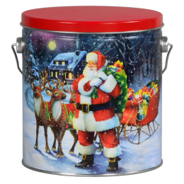 Santa with Reindeer Gallon Popcorn Tin